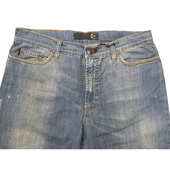Just Cavalli Faded Distressed Zig Zag Stitch Blue Denim Bootcut Jeans Sz 32 NWT - Picture 14 of 16